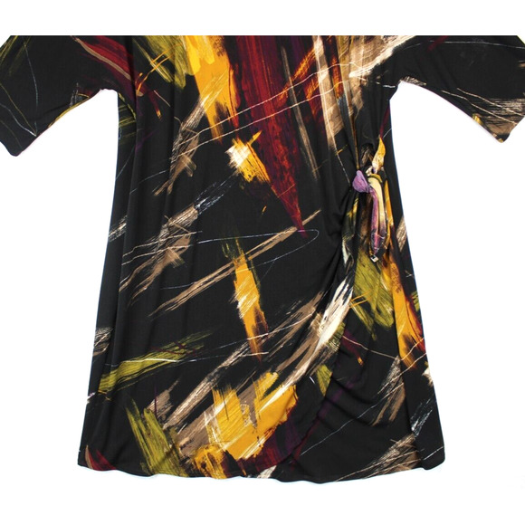 Signature By Robbie Bee Dress Faux Wrap Knot Women 1X Black Printed 3/4 Sleeve - Picture 3 of 14